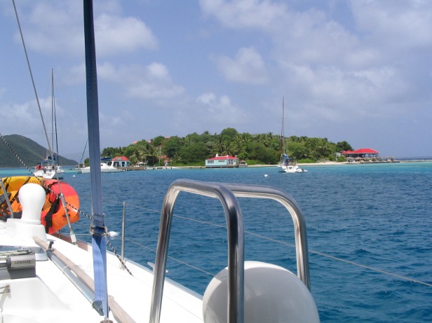 Anchored in the lee of Marina Cay, BVI.  From our 2005 charter.